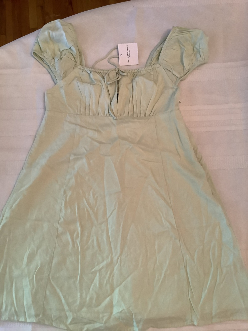 American Eagle Light Sage Green Puff Sleeve Mini Dress